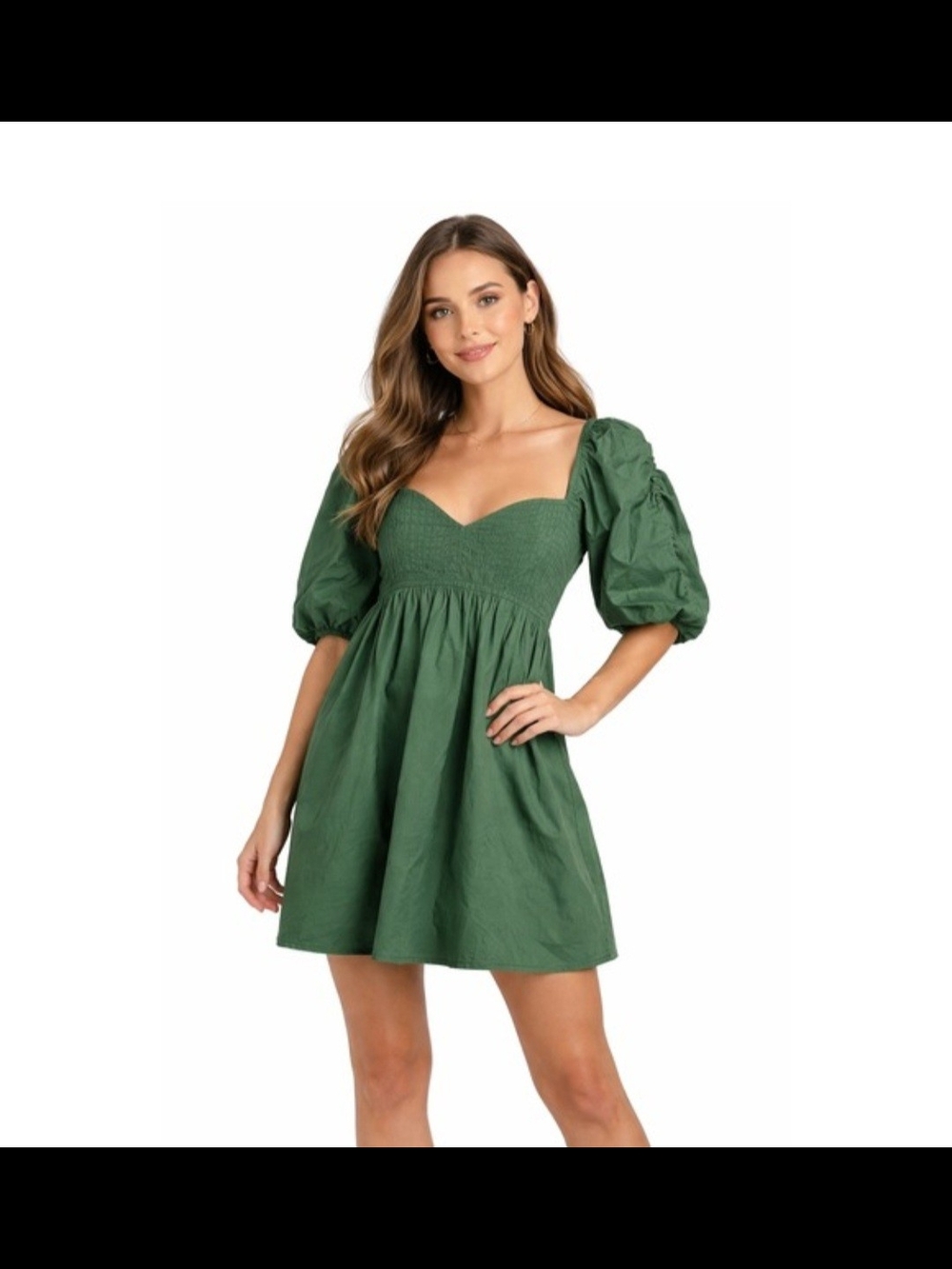 Tuckernuck Forest Green Smocked Puff Sleeve Mini Dress